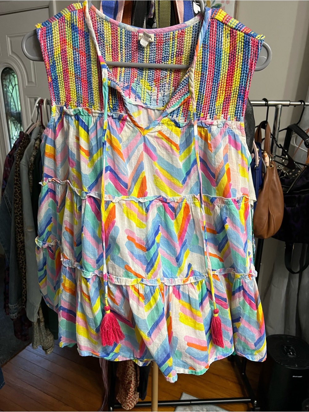 ivy jane Multicolor Chevron Tassel Smocked Sleeveless Blouse